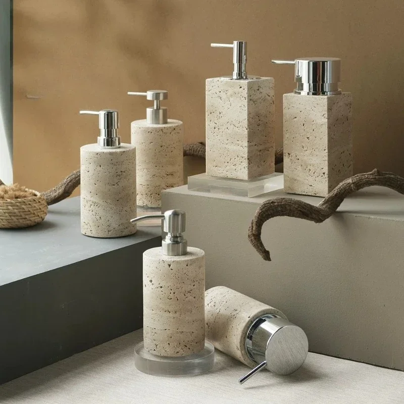 Sandstone material soap liquid dispenser hand sanitizer bottle Natural stone texture cylindrical pump bottle Bathroom decoration