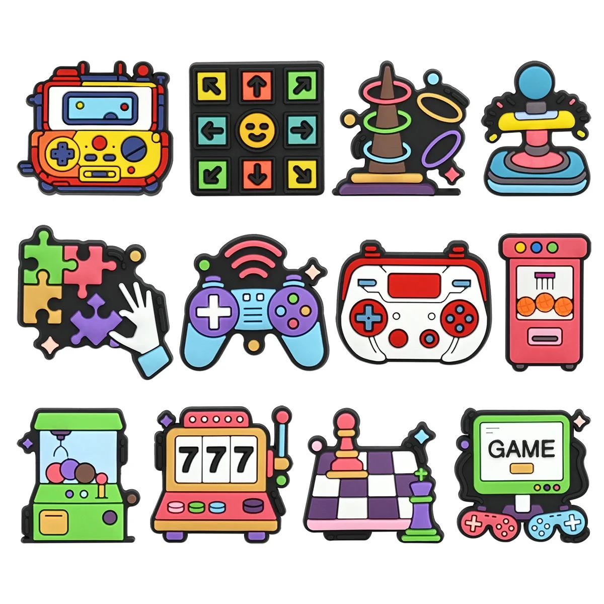 12-100 Peças de Enfeites de PVC para Sapatos e Clogs, com Temas de Controles de Jogo e Máquinas de Garra, para Crianças e DIY, e Pulseiras Favoritas Masculinas