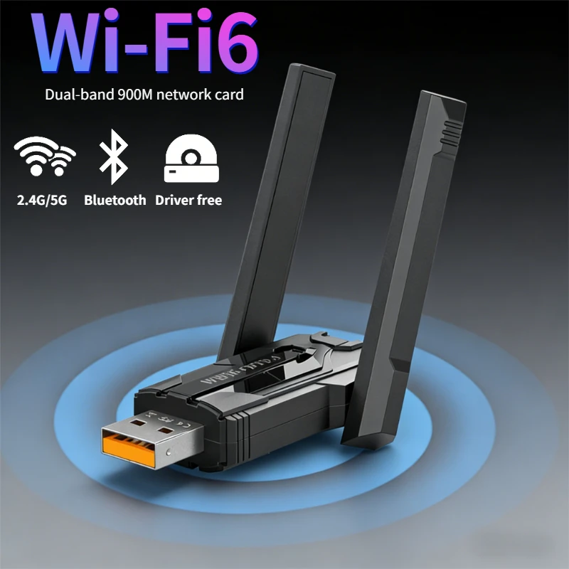 

2in1 900Mbps Bluetooth 5.4 USB Adapter 2dBi Antenna WiFi6 Network Card Dongle 2.4G&5GHz Wlan Signal Receiver For PC Driver Free