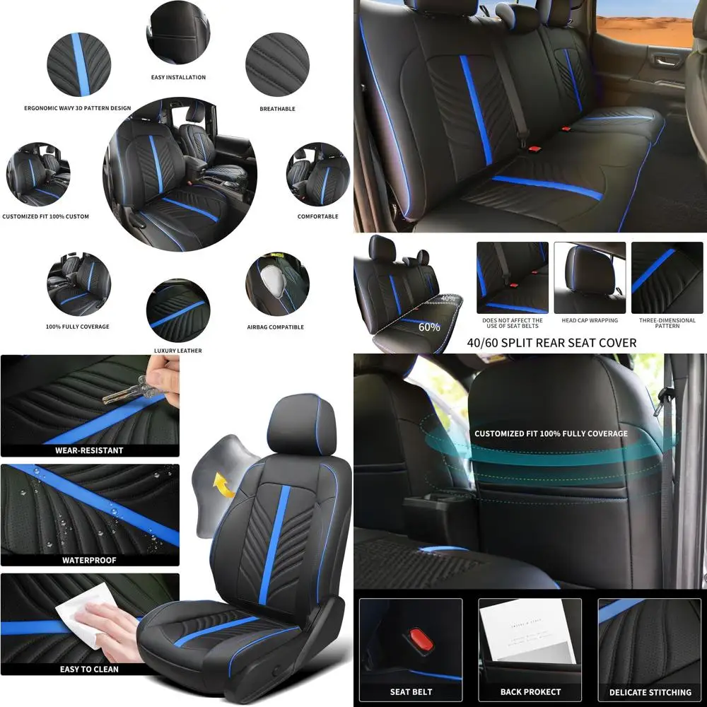 

Leather Seat Covers Custom Fit for Toyota Tacoma 2016-2023 3rd Gen Double & Crew Cab SR SR5 Limited TRD Sport/Pro/Off Road,Inter