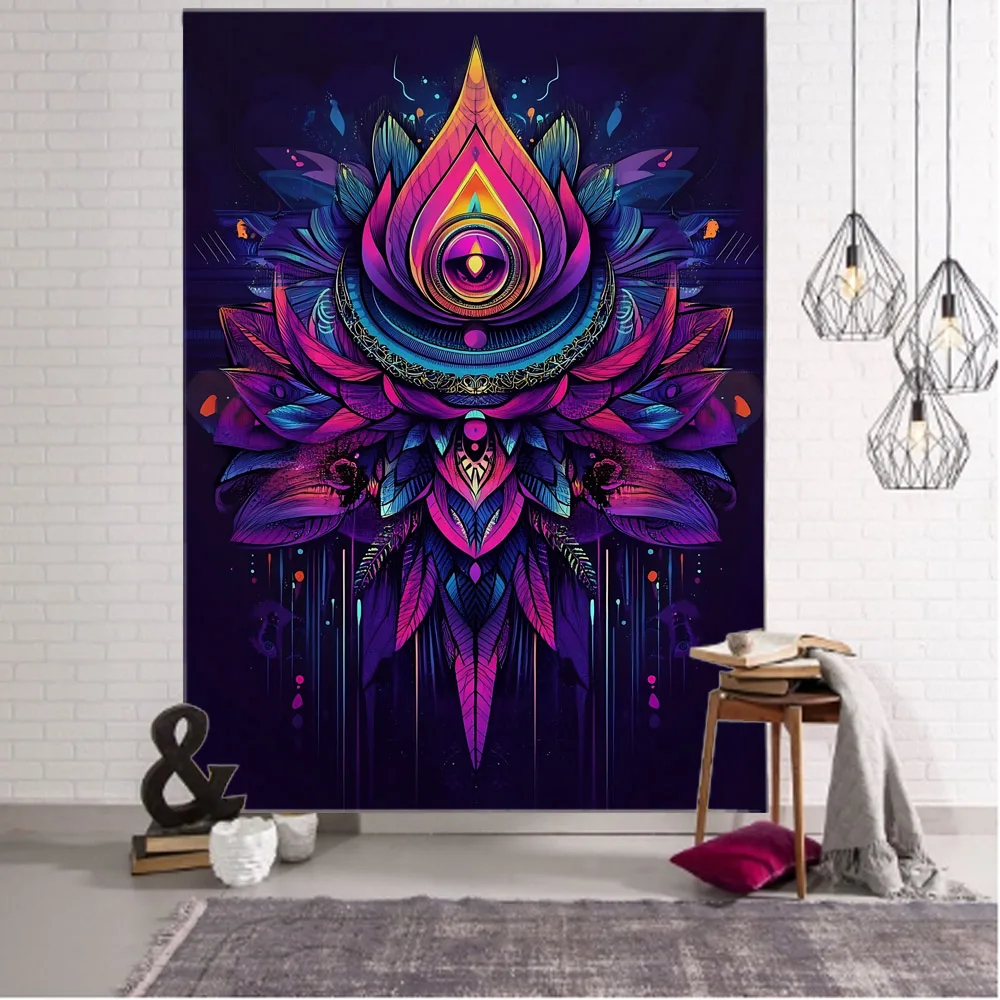 

Psychedelic floral tapestry witchcraft hippie wall hanging bohemian fabric mural mandala aesthetic home decoration bed sheet