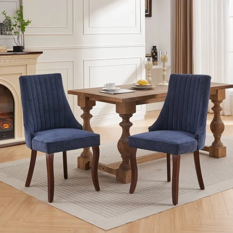 Rayon Cloth Flocking Linen Chairs Channel Kitchen Dinner Comfy Fabric Upholstered Accent Chair For Dining Room With Curved Solid