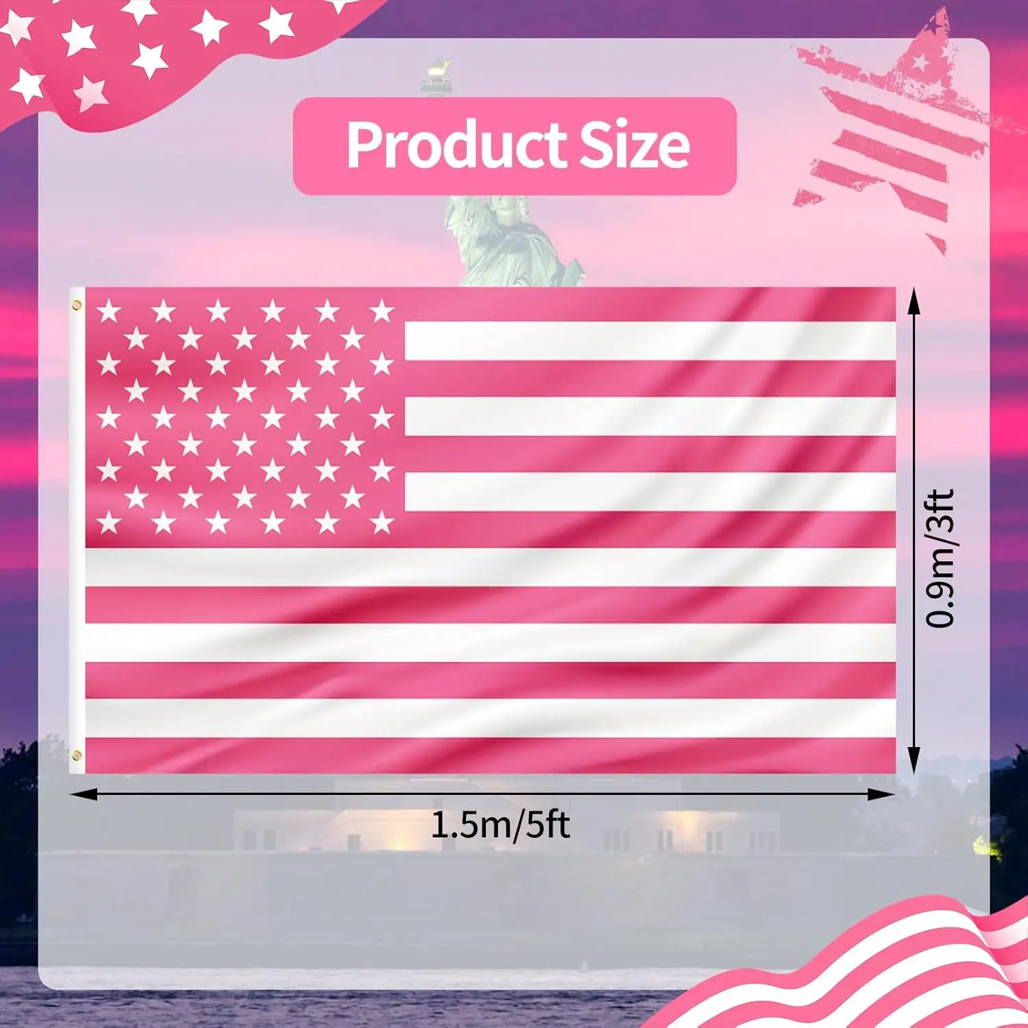 3x5 FT Pink American Flag Standard United States Flag, USA Polyester Flag with 2 Brass Grommets for Outdoor Indoor Using