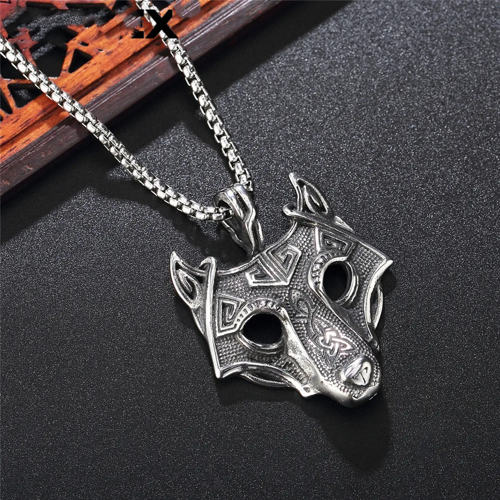 Retro Nordic Celtic Wolf Head Animal Necklace Men's Fashion Punk Trend Cool Jewelry