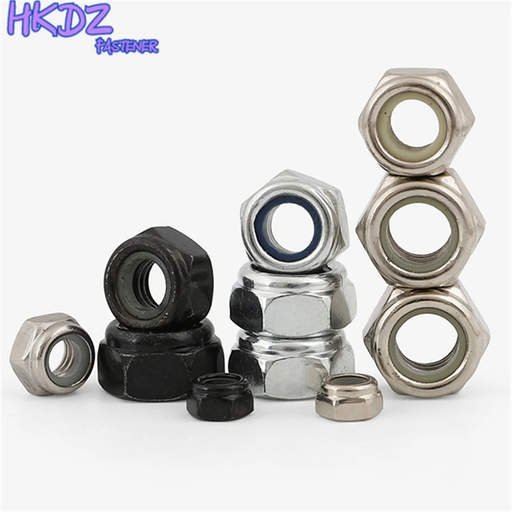 M2 M2.5 M3 M4 M5 M6 M8 M10 Nylon Insert Lock Nut Carbon Steel White Black Zinc Plated Hex Nyloc Nut Metric DIN985