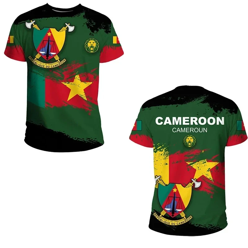 Cameroon Flag Men\'s T-shirt 3D Print Cameroonian National Emblem Tops Short-sleeved O-Neck Oversized Sports Tee Shirts Clothing