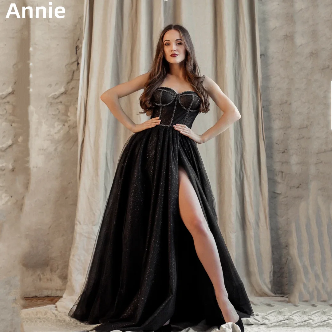 

Annie Black Prom Dress Glitter Tulle Princess Evening Dresses Elegant Lady Wedding Formal Occasions Dresses Robes De Soirée2024