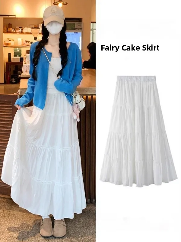 Falda midi blanca de corte A para mujer, de cintura alta, adelgazante, estilo ballet, con cintura elástica, para uso diario y para ir al trabajo, ideal para principios de primavera.