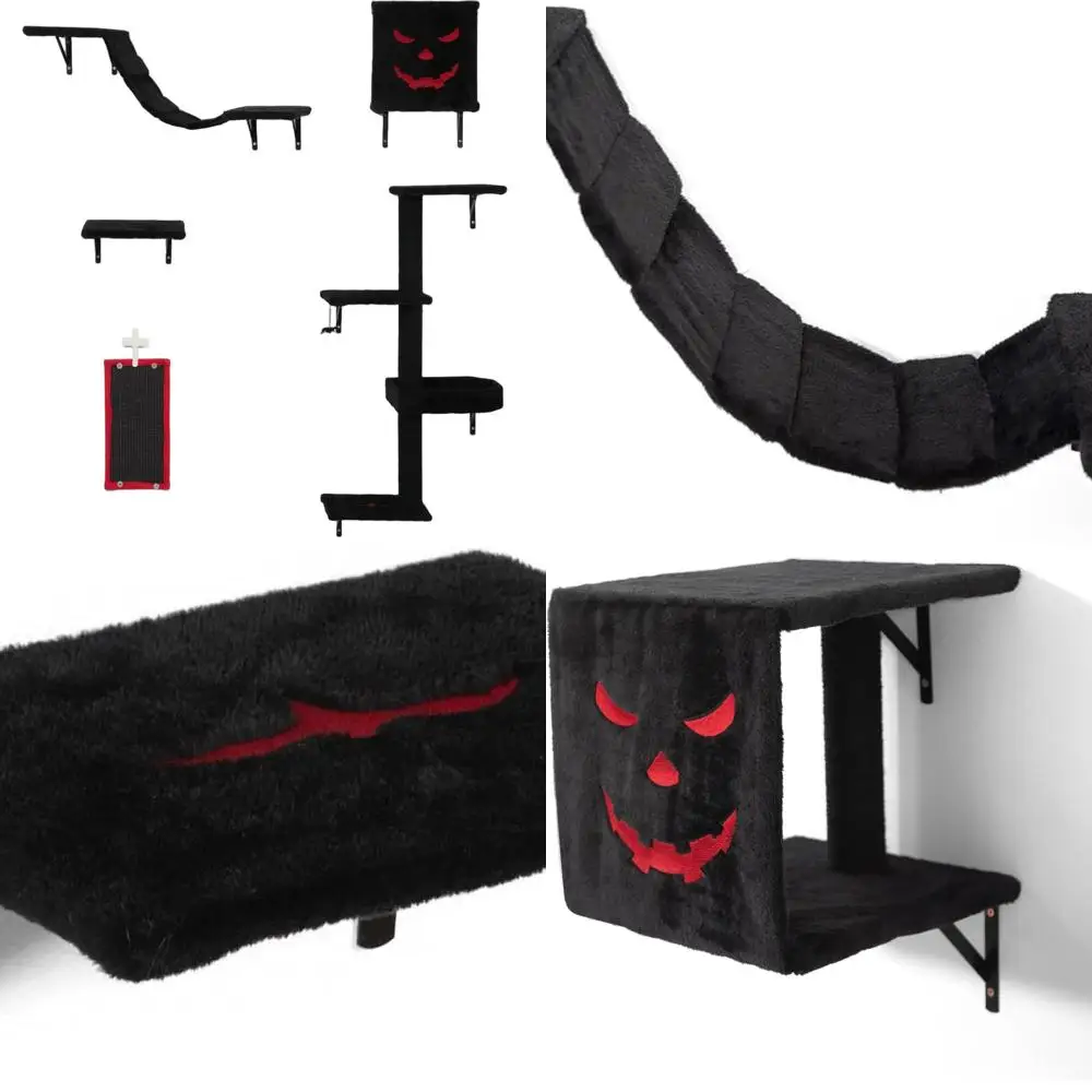 

Luxury 5-Piece Black & Red Gothic Wall-Mounted Cat Climbing Set with Shelves and Bridge
