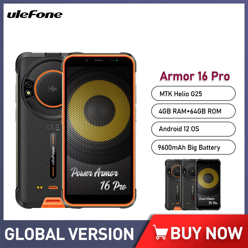 Ulefone Power Armor 16 Pro Android 12 Mobile Phone Helio G25 IP68 Rugged Cellphone 4GB 64GB 5.93