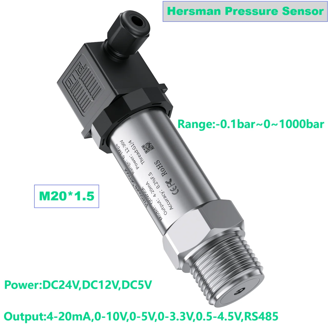 

M20*1.5 pressure transmitter sensor 0-1bar 2bar 5bar 150bar DC24V DC5V pressure transducer hydraulic 4-20mA 0-10V 0.5-4.5V
