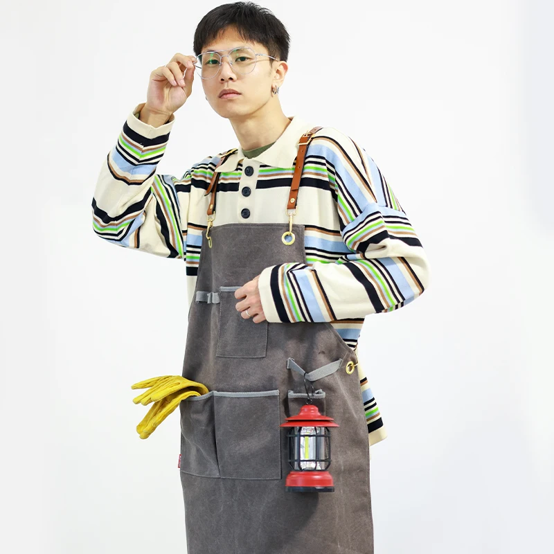 

Denim Canvas Apron Custom Printing Café Milk Tea Shop Nail Art Floral Gardener Waist Around Men's and Women's Overalls