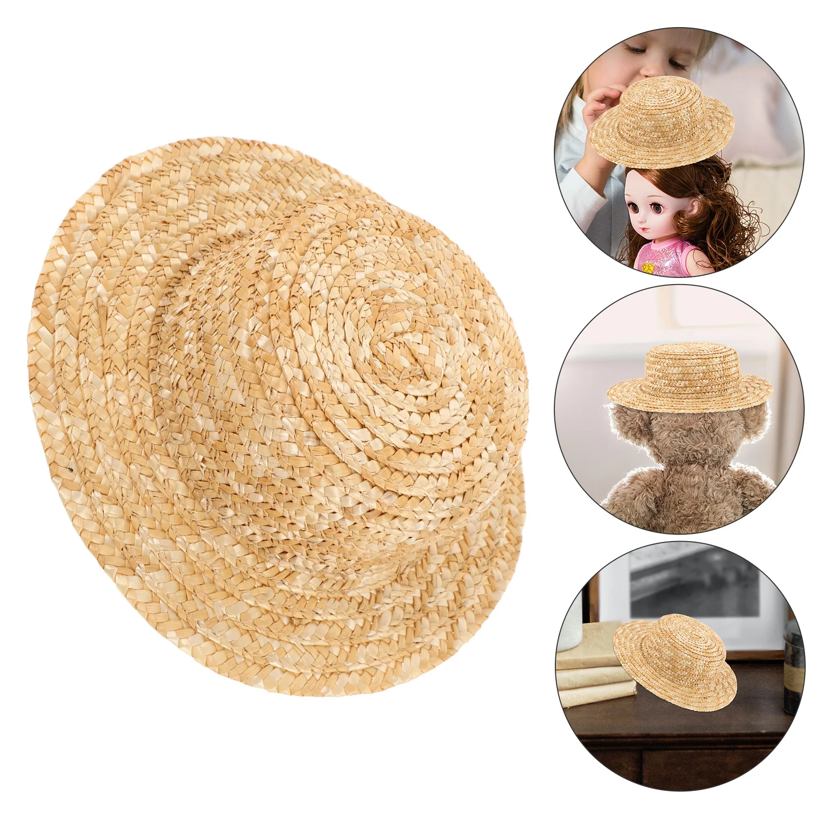 小さな編みわら帽子 7cm サイズ ミニチュア装飾 DIYクラフトハウス装飾 マイクロランドスケープガーデンテーマセット