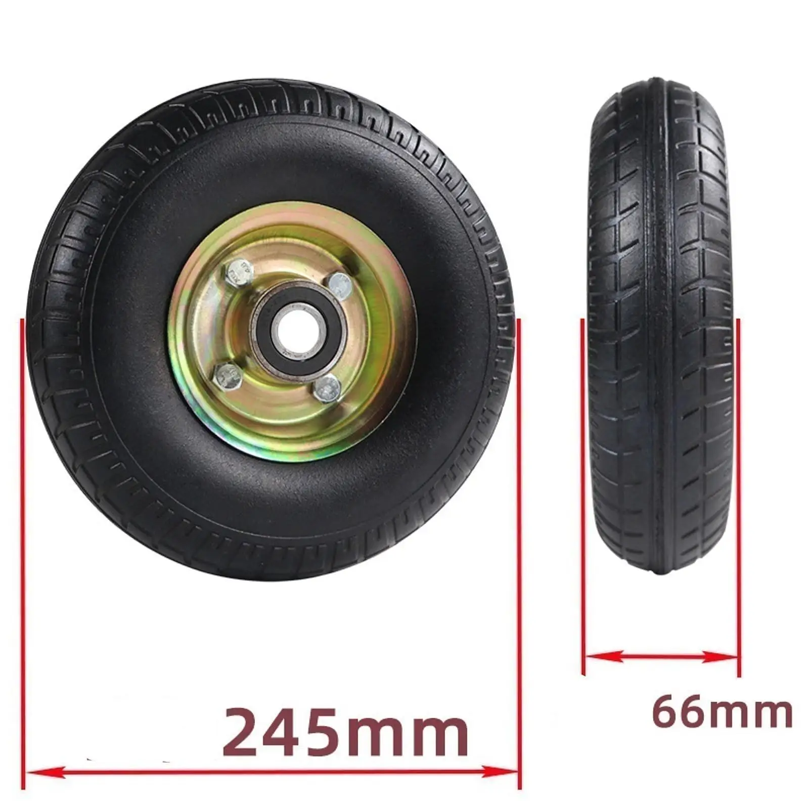 Flat Free Wheelbarrow Tire 10 Inch 3.50-4 Solid Rubber Wheel 245mm for Utility Cart Generator Trailer Anti Puncture