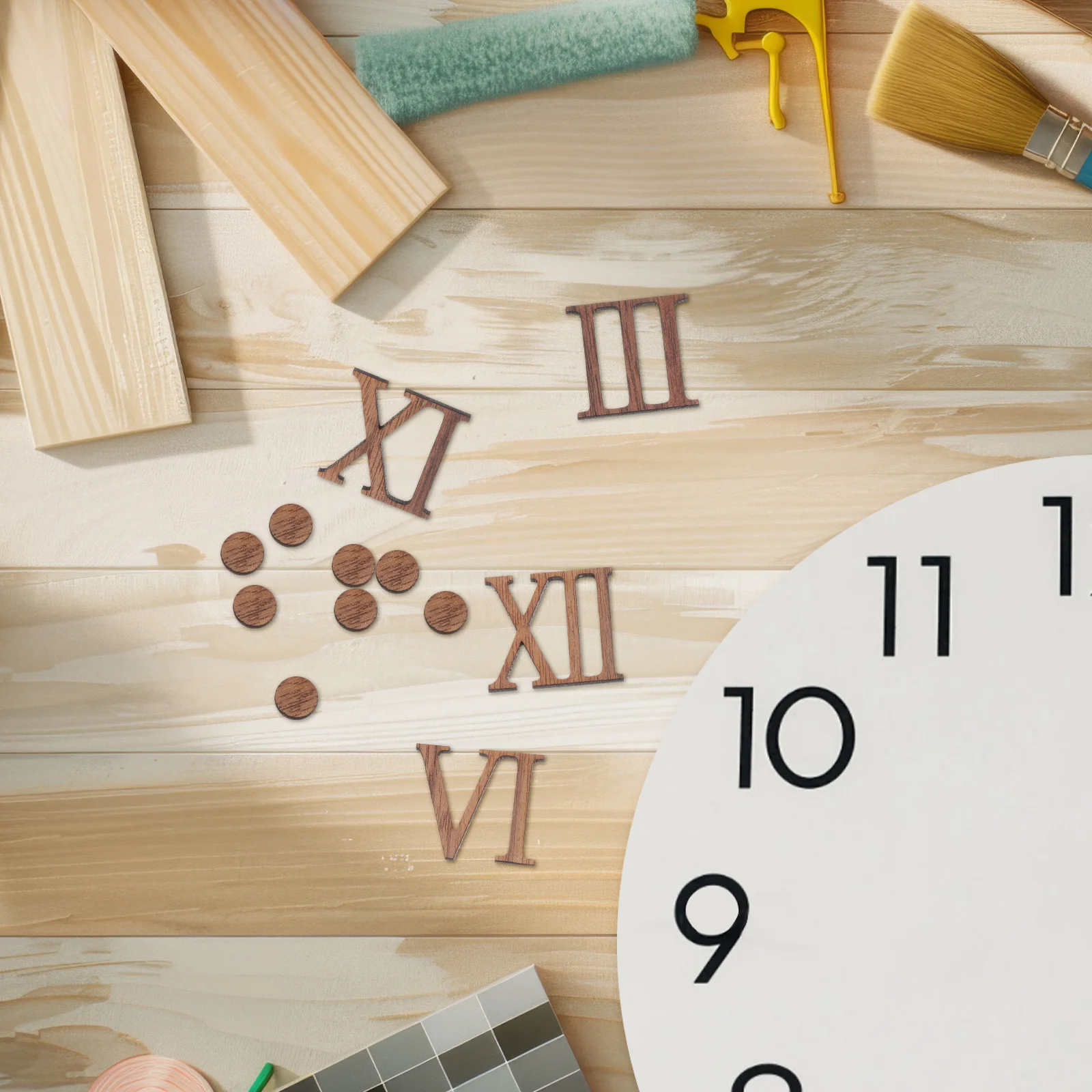 

Roman Numeral Wall Clock DIY Kit Self Adhesive Numbers Wooden Analog Decorative Stickers Fancy Office Home Boho Style