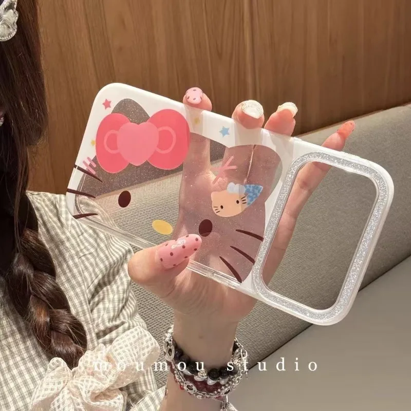 

Cute Cartoon Hello Kitty Silicone Protective Case for IPhone 16 17 15 14 Pro Max 13 Plus Transparent Shockproof Back Cover Gift