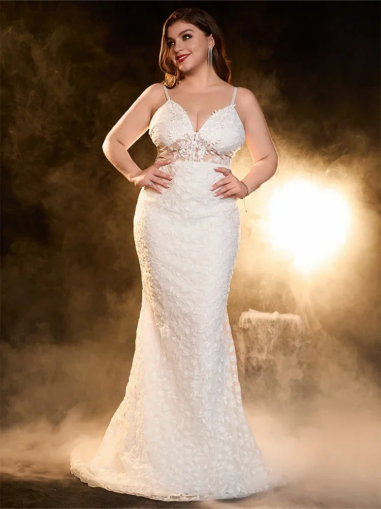 Frauen Elegante Spaghetti Strap Mode Backless Floral Weiß Hochzeit Brautjungfer Kleider Große Größe Damen Abend Party Kleider