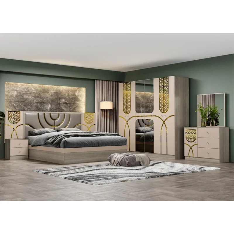 Juego de dormitorio moderno de madera MDF, habitación King, muebles para el hogar modernos y simples, juego de dormitorio