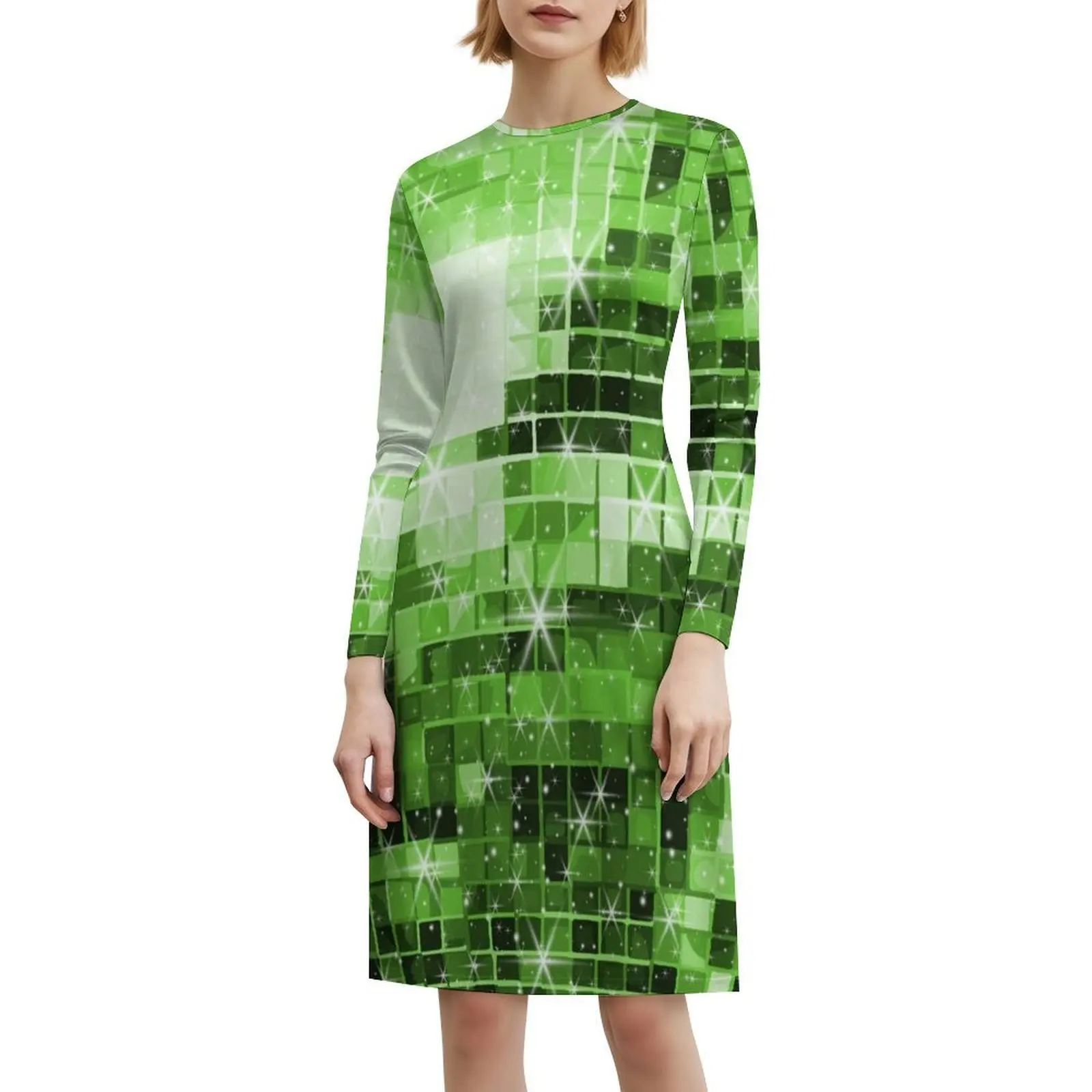 فستان على الطراز الكوري بنمط كرة ديسكو باللون الأخضر المتميض للنساء فستان كاجوال أنيق للحفلات أو الارتداء اليومي كرة ديسكو ديسكو #6