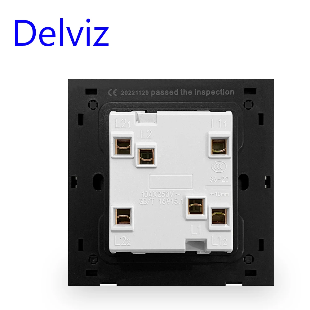 Delviz UK standard Push Button Switch, White / Gray High strength Crystal Glass Panel, 2 Gang 2 Way 16A power Wall Light switch