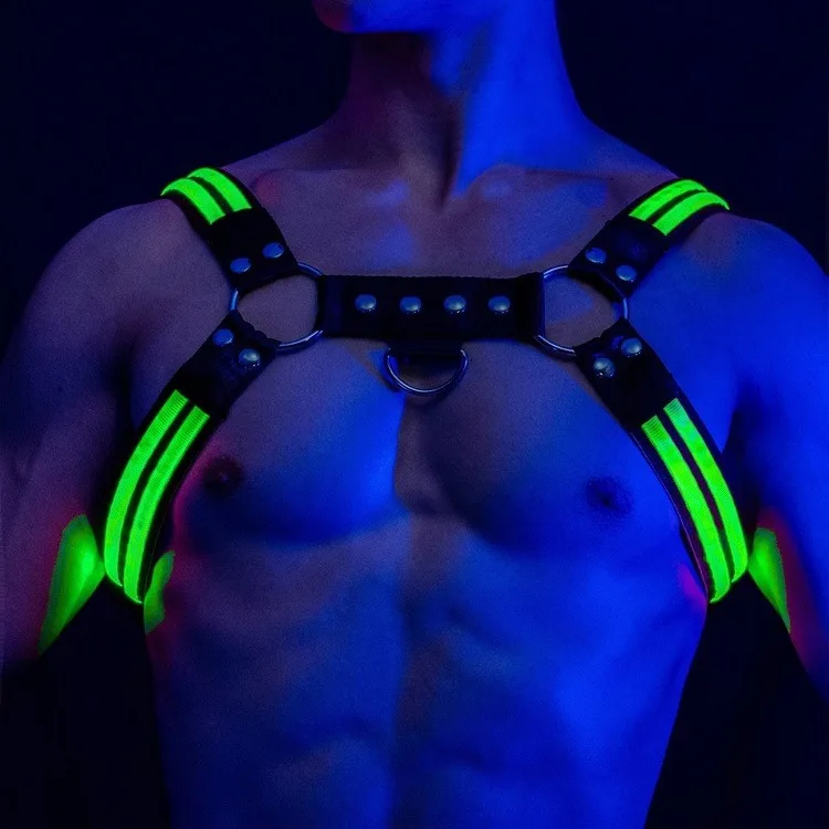 2025 NEW zjm New Arrival USB Rechargeable LED Vest Wholesale Macho Man Black Adjustable Body Chest Bondage Body Light Flashing