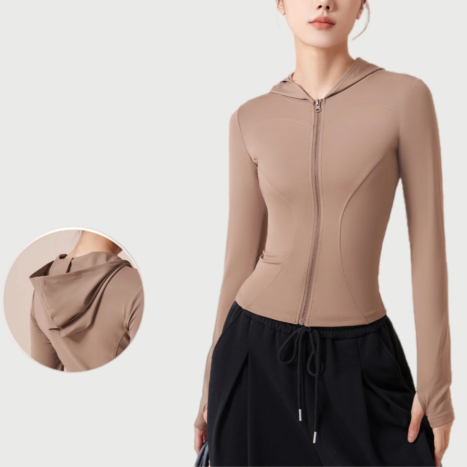 

Women's Slim Yoga Jacket Hooded Sweatshirt Slim Windproof Tight Clothes Running Riding Zipper Jacket Sports Fitness Jacket Y2K