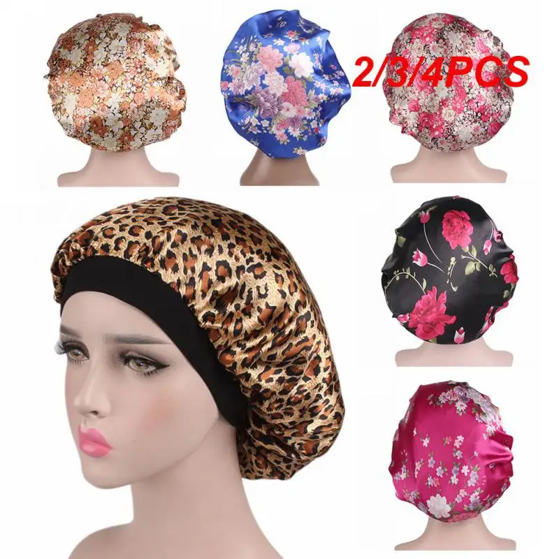 2/3/4PCS Women Sleeping Cute Design Comfortable Satin Fabric Night Sleeping Head Cover Stylish And Functional Salon Bonnet