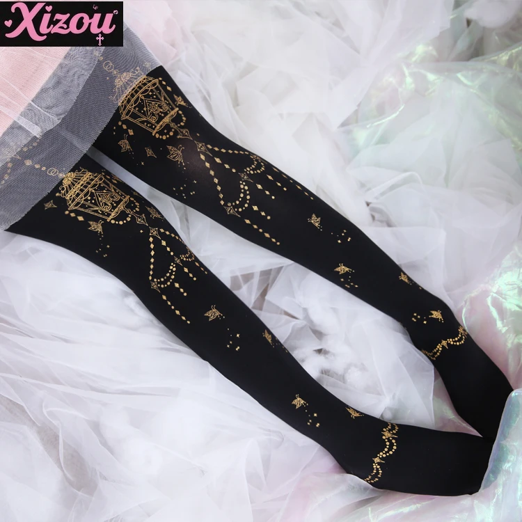 Japanese Sweet Cute Lolita Romper Women's Stockings Impervious Meat Printing Bronzing Stockings Retro Rose Versatile Pantyhose