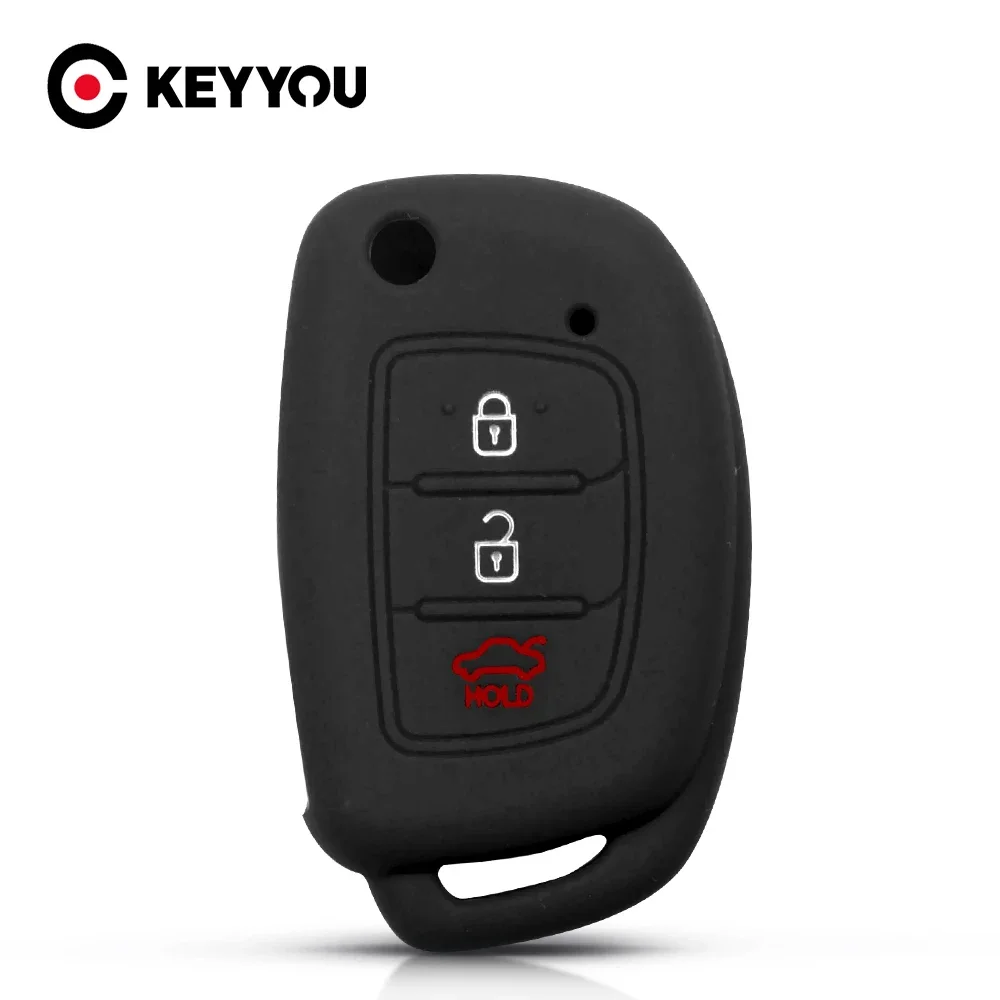 KEYYOU Key Rings Silicone Car Key Case For Hyundai  Tucson i40 i20 i10 iX35 iX45 Creta Santa fe Cover Fob 3 Buttons