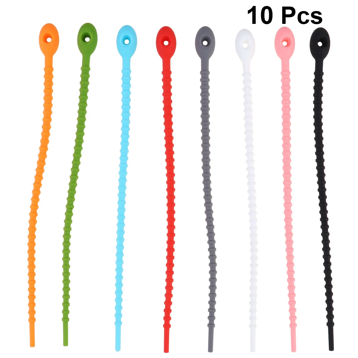 10PCS Silicone Cable Ties Zip Ties Reusable Data Line Wire Ties Binder Self-locking Fixing Rings (Random Color)