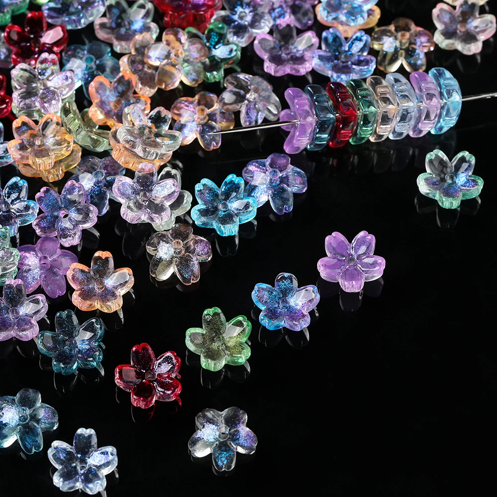 

20pcs/lot Colorful Sakura Flower Lampwork Beads Caps Glass Spacer Beads for Jewelry Making DIY Hairpin Accessories