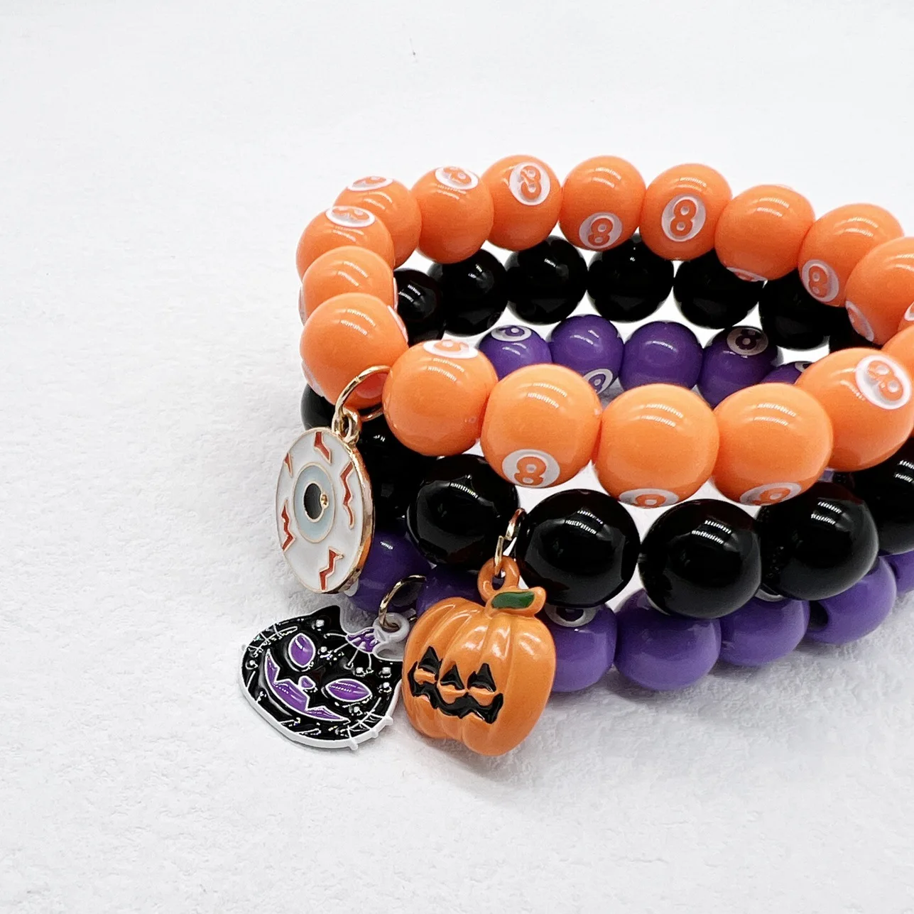 

Holiday Handicraft Halloween Pumpkin Pendant Ghost Festival Handstring Creative Colorful High Elastic Bead Bracelet For Women