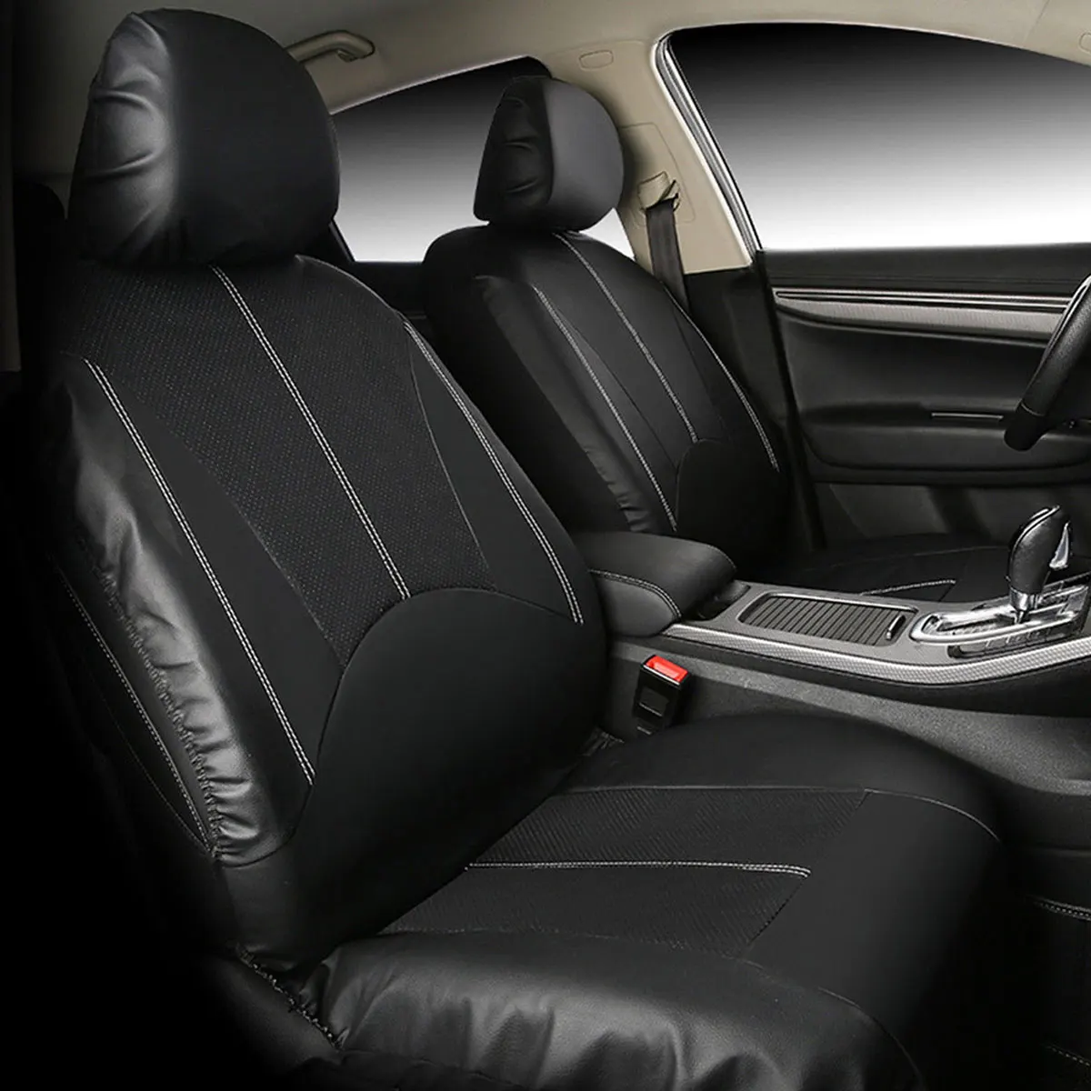 

2pcs Car Seat Covers PU Front Universal Black Cushion Protect Wear Resistant No Odor Easy Install Automotive Interior