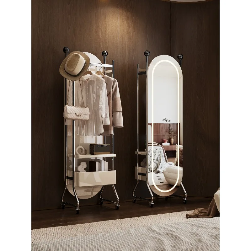 

Cream wind coat rack, floor-to-ceiling bedroom removable full-length mirror hanger