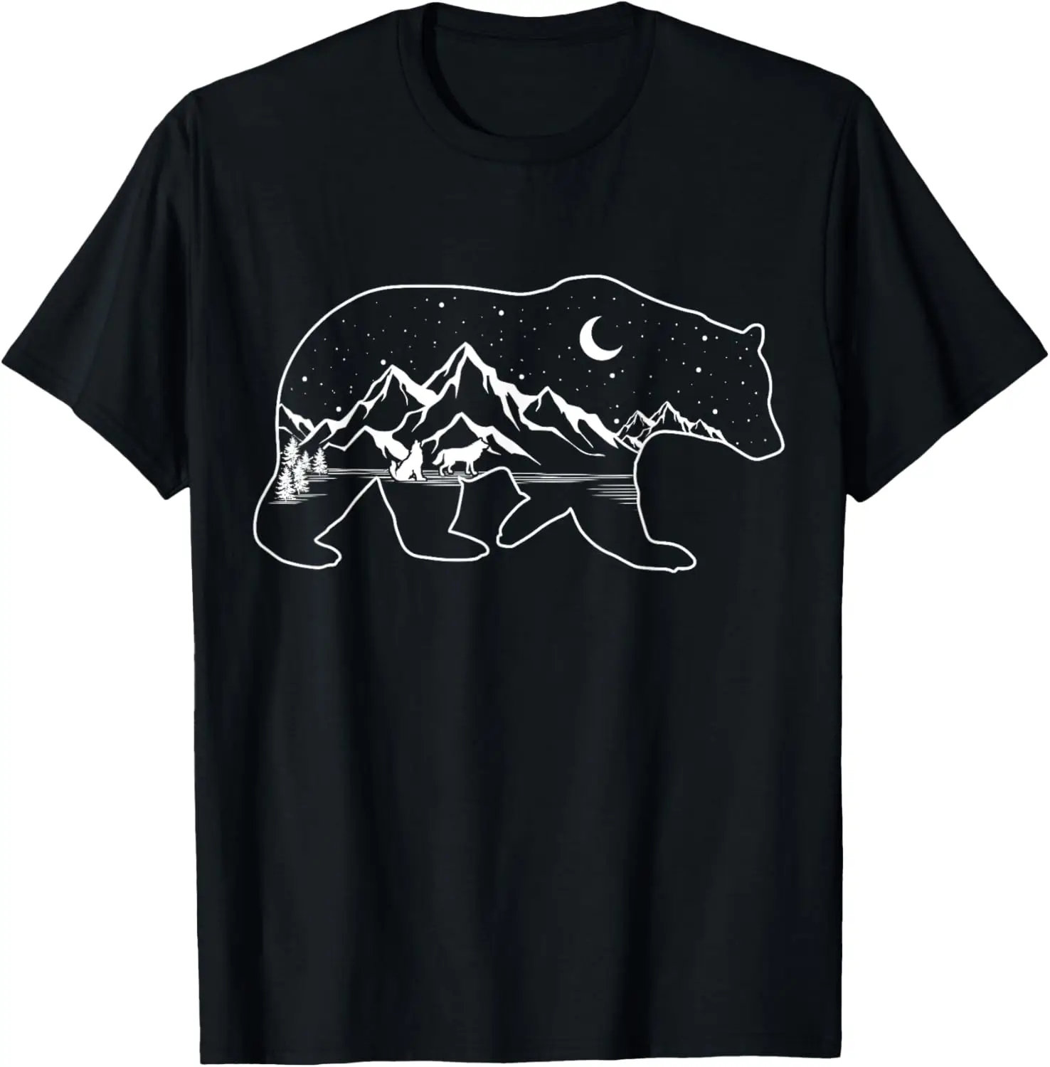 Wolves mountains bear starry sky stars moon nature gift idea T-Shirt