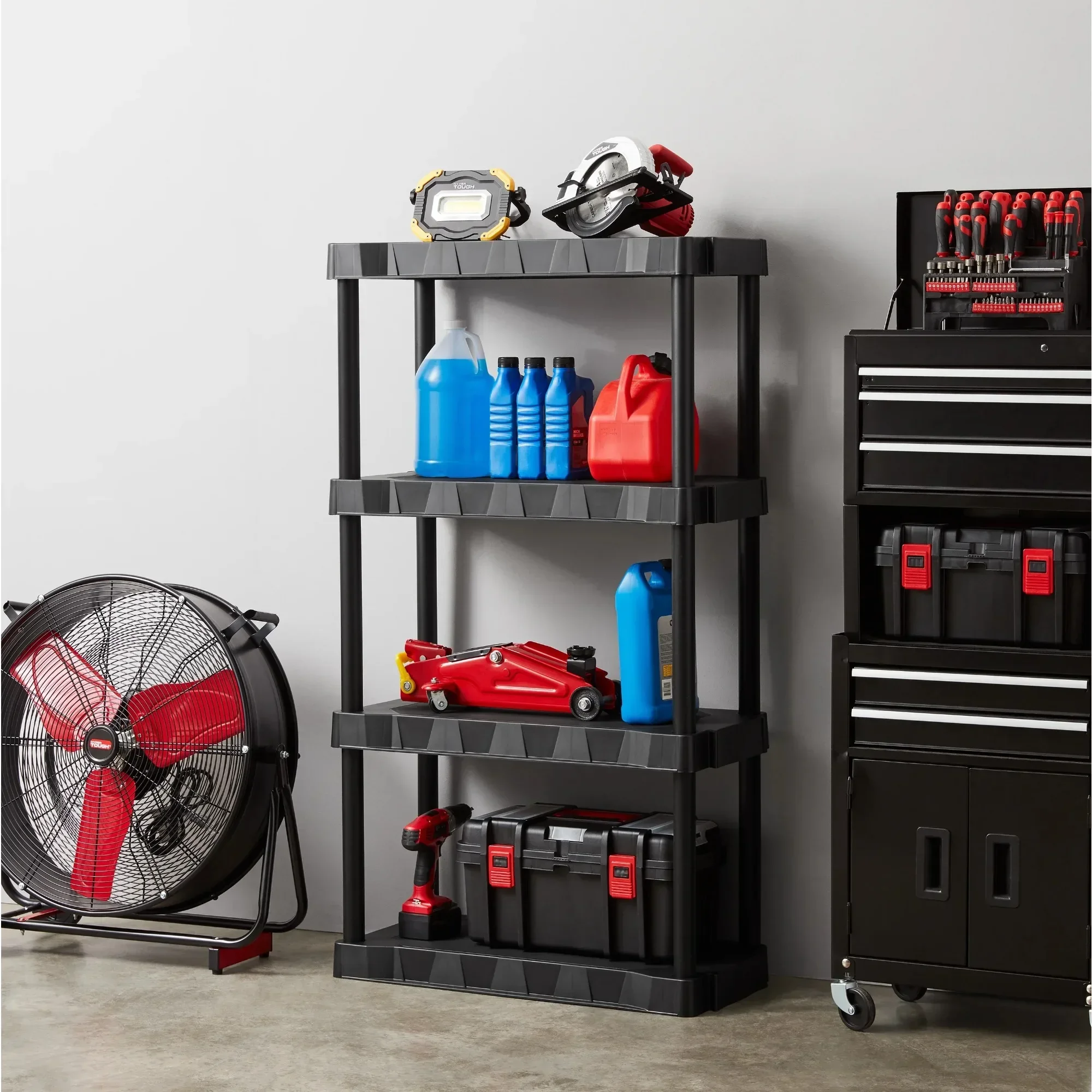 Plastica nera a 4 livelli 56,2" A x 30"" L x 13,8" P, capacità totale 280 libbre, assemblaggio senza attrezzi