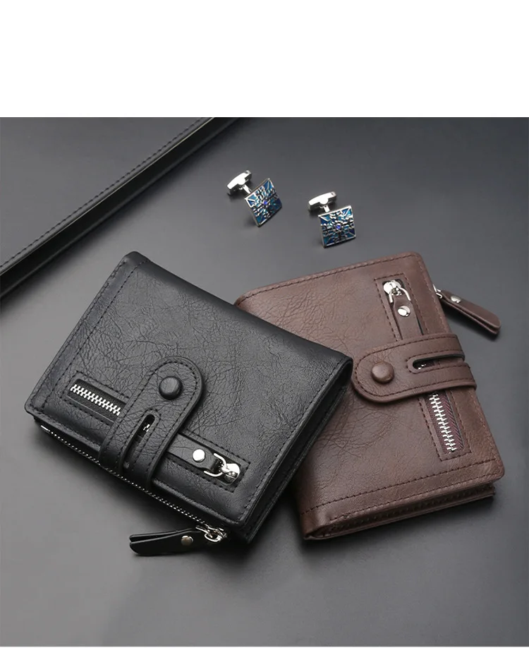NEUE Retro Casual Mode Herren-Geldbörse Handliche Münzbörse mit 2-fach Reißverschluss Multi-Slot Ausweiskartenhalter für Männer 2026