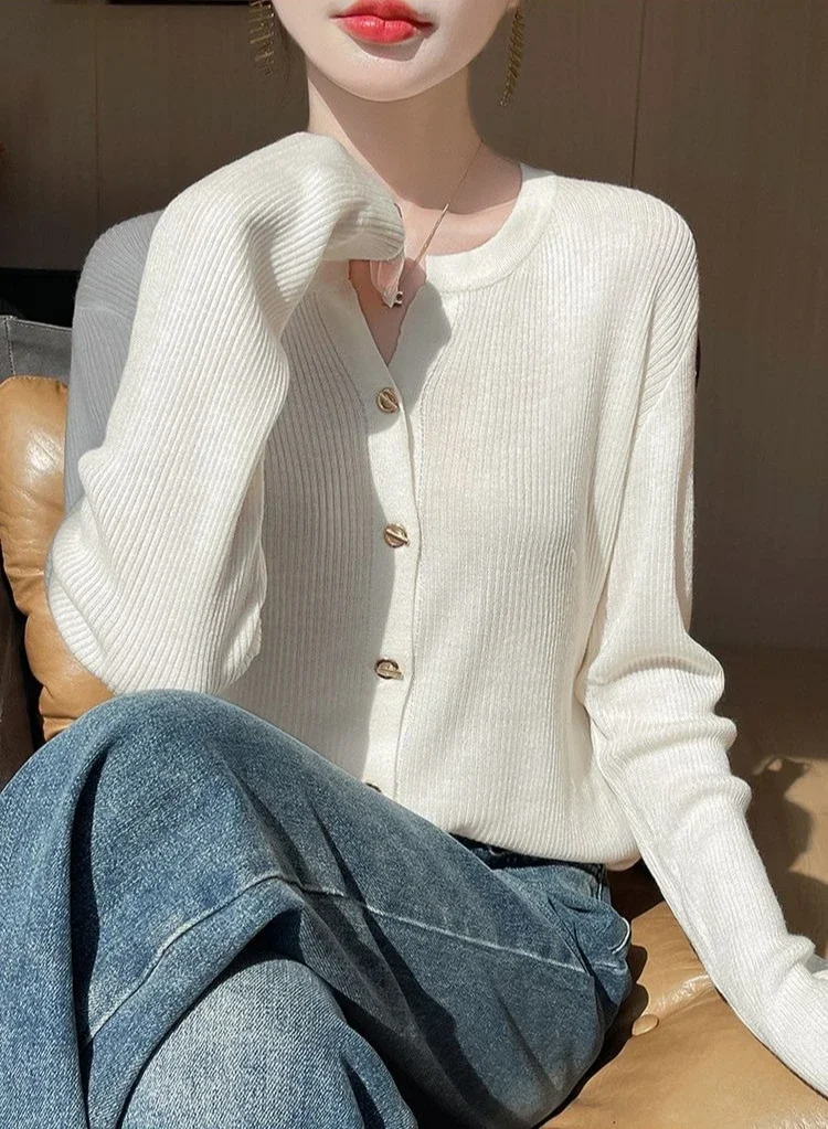 Feminino o pescoço versátil camisola feminina outono inverno 2025 novo único breasted malha cardigan senhoras cor sólida camisola casacos