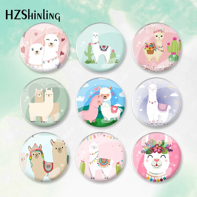 2023 Cartoon Animal Alpaca Llama Pattern round Button Badge Brooch For Clothes Backpack Decoration Pin Jewelry