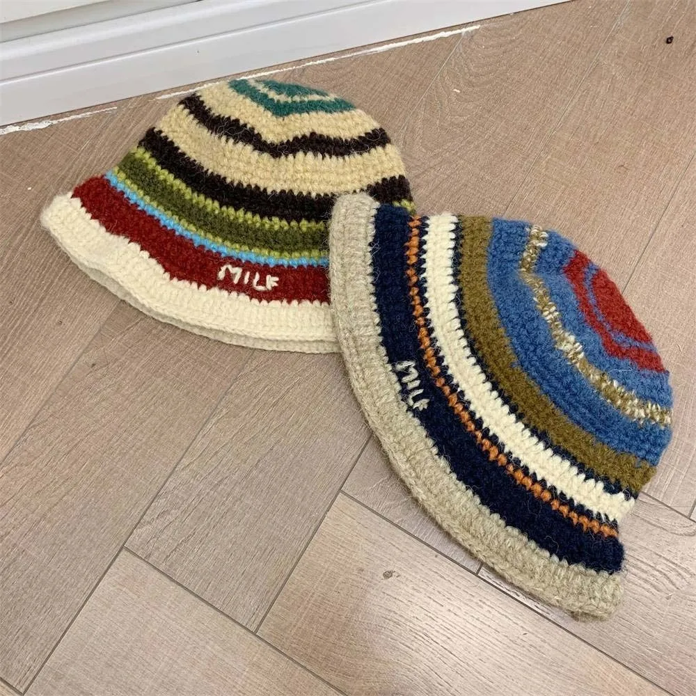 دافئ محبوك قبعة بحافة مزاجه مكافحة البرد مخطط صياد قبعة ألياف الاكريليك التباين اللون المنسوجة حوض قبعة عطلة