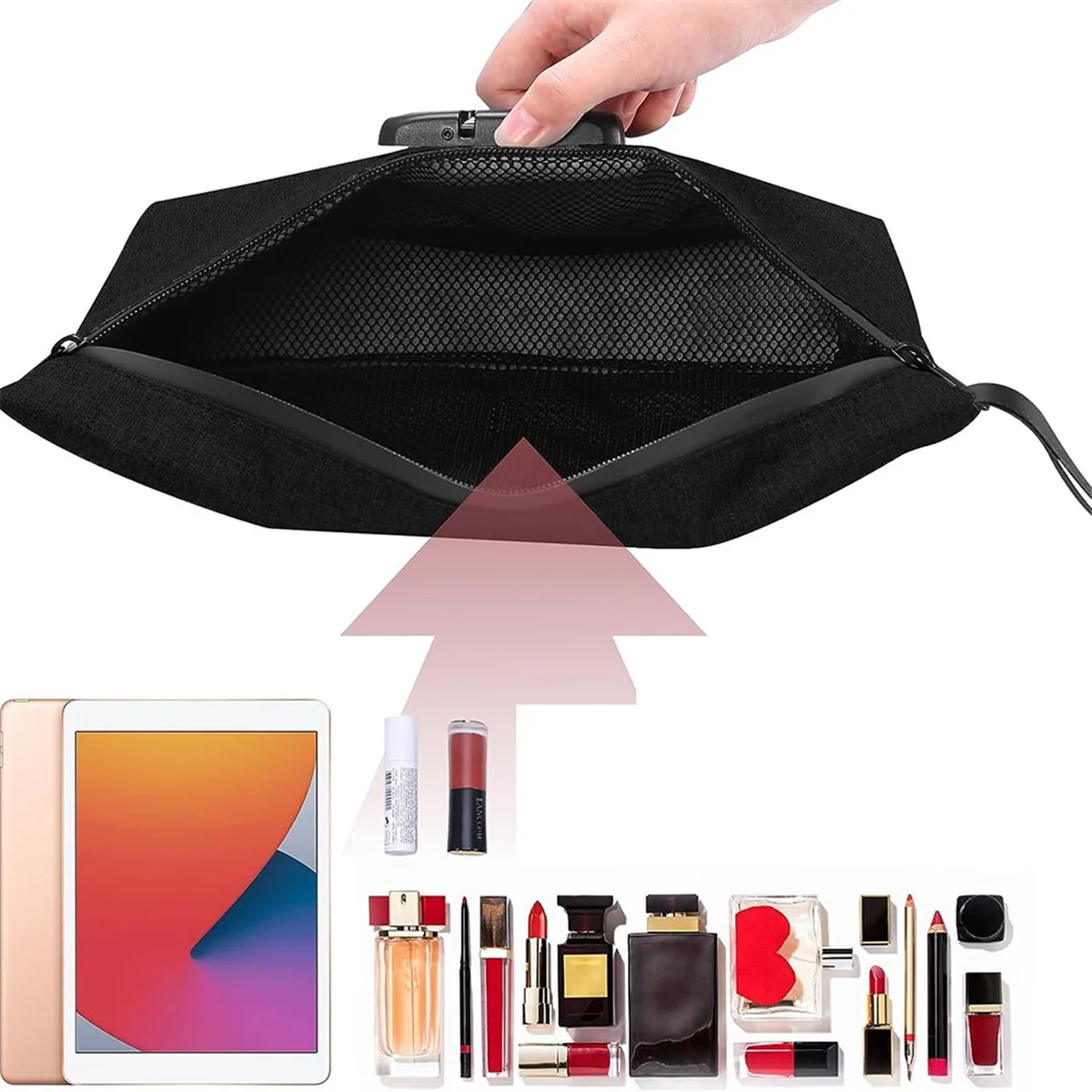 ABQR Money Bag with Lock, Lockable Cash Bag, Waterproof Bank Bag with Zipper and Lock for Cash, Cell Phone B