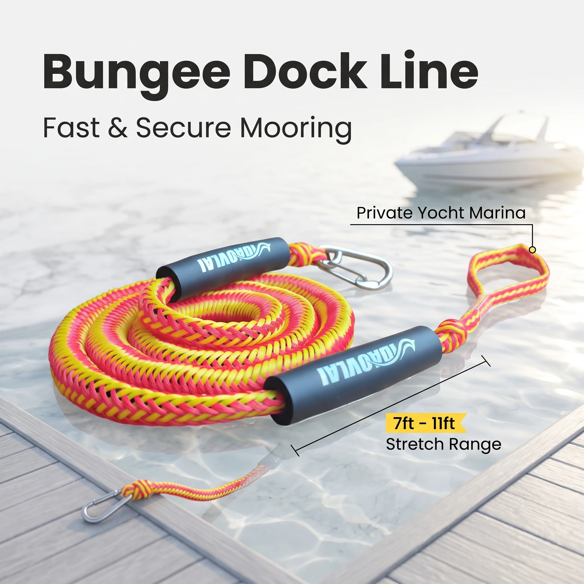 7-11ft Elastic Bungee Dock Lines with Hook Boat Mooring Rope for Jet Ski Pontoon Kayak