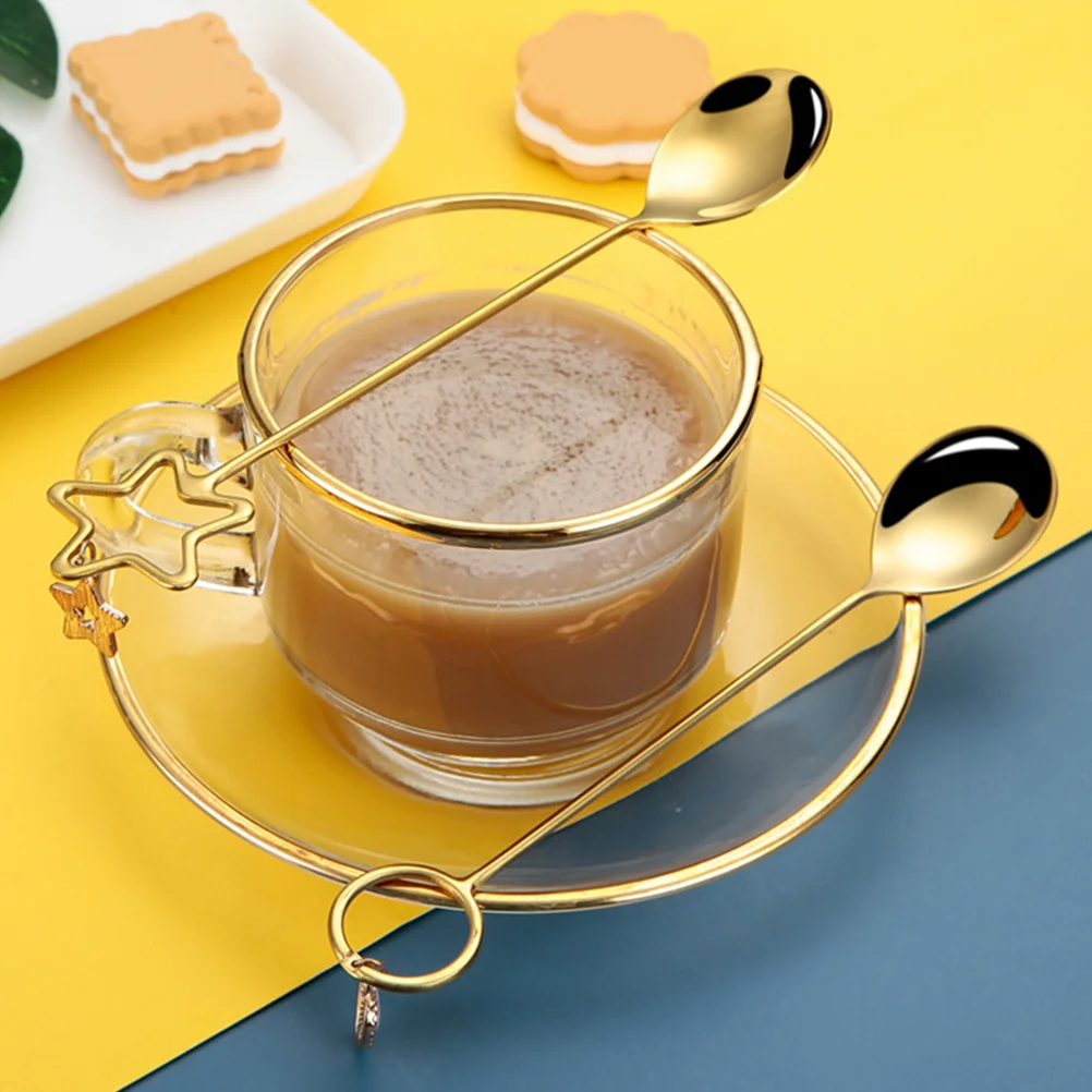 

4Pcs Stainless Steel Coffee Spoons and Dessert Cake Forks Hollow Heart Star Appearance Smooth Grip Home Kitchen Tableware Coffee