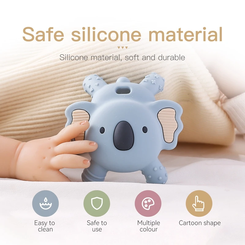 Mordedor de silicona de grado alimenticio para bebé, juguetes sensoriales de silicona para niños pequeños, regalo calmante de Koala de dibujos animados, 0-12, 1 unidad