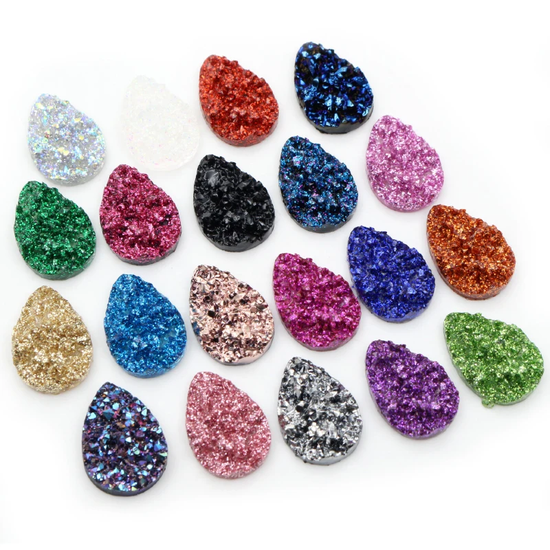 New Fashion 40pcs 10x14mm 13x18mm Drop Style Flatback Druzy Resin Cabochons for Necklace Earrings DIY Jewelry Making Findings