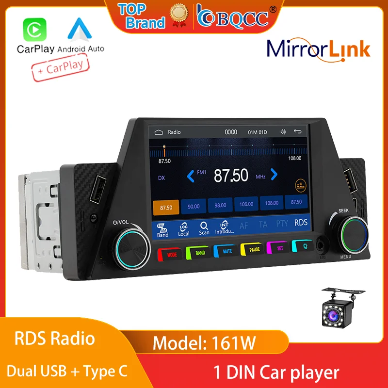 BQCC 5 pouces HD autoradio 1DIN voiture lecteur MP5 sans fil Carplay Android AUTO Bluetooth 7 couleurs lumières USB RDS BQCC 5 pouces HD autoradio 1DIN voiture lecteur MP5 sans fil Carplay Android AUTO Bluetooth 7 couleurs lumières USB RDS