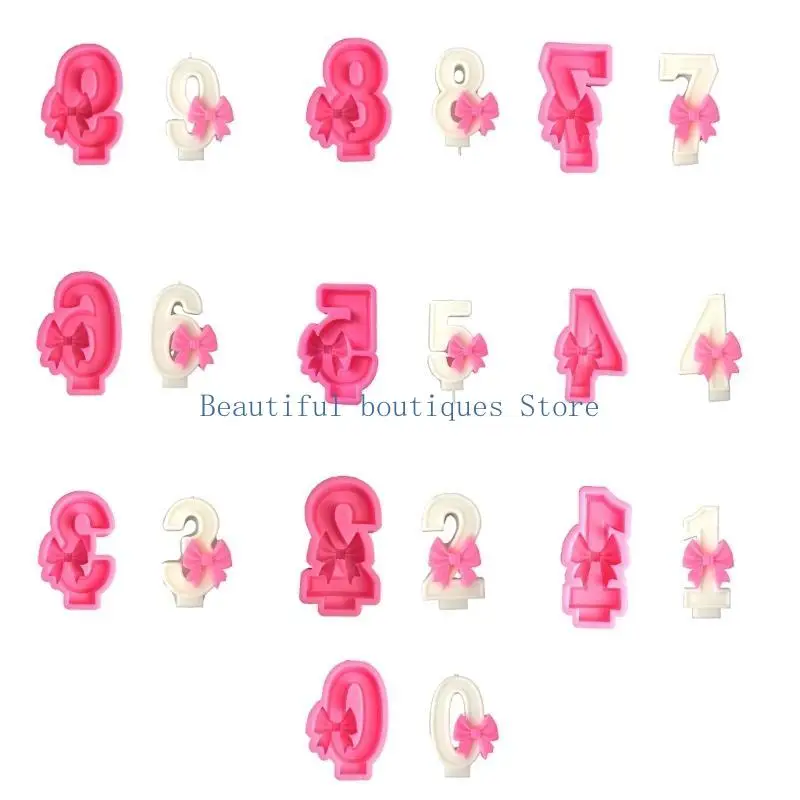 U4LF الإبداعية Bowknot عدد على شكل قالب من السيليكون لتزيين الكعكة وقوالب عدد النحت الشوكولاته لمشاريع DIY #5