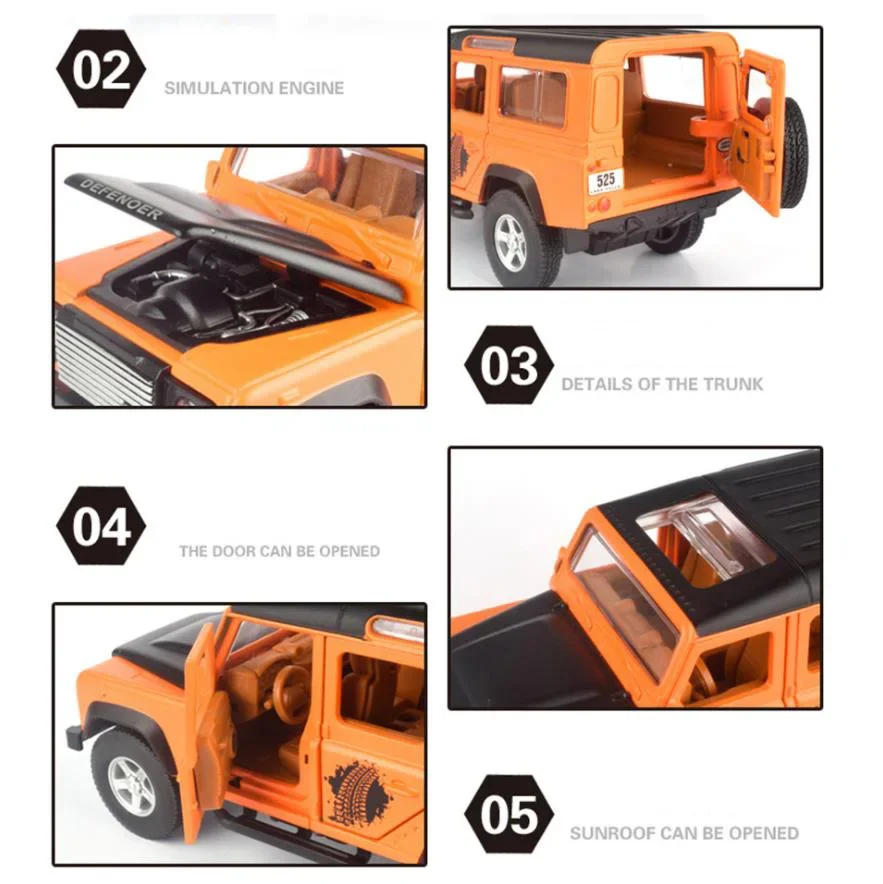 1:32 Scale Wheels Orv Diecast Car 1990 Land Defender Rover Metal Model With Light Sound Pull Back Vehicle Alloy Toy For Gifts