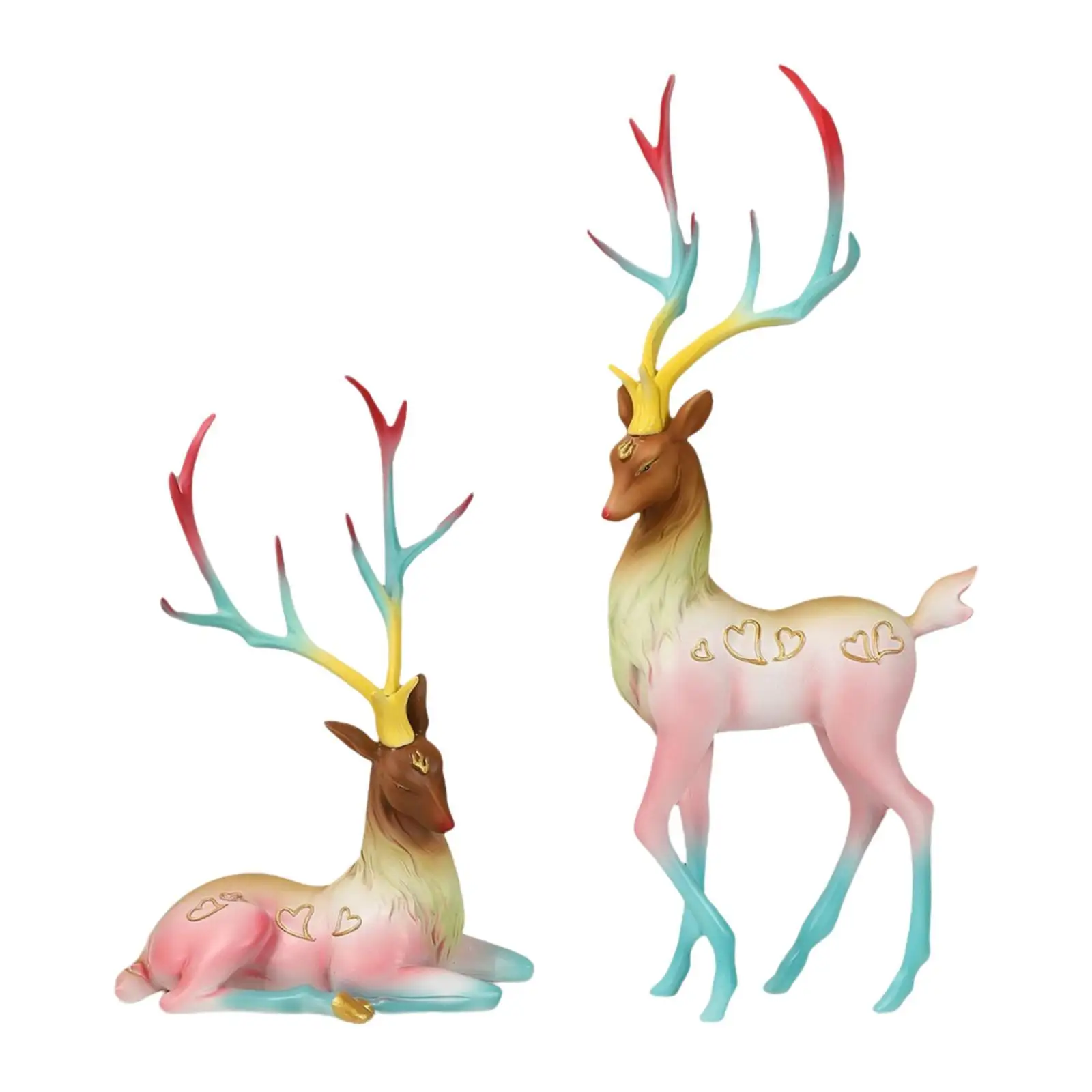 2 Pieces Reindeer Figurine Elk Sculpture for Desktop Living Room Farmhouse