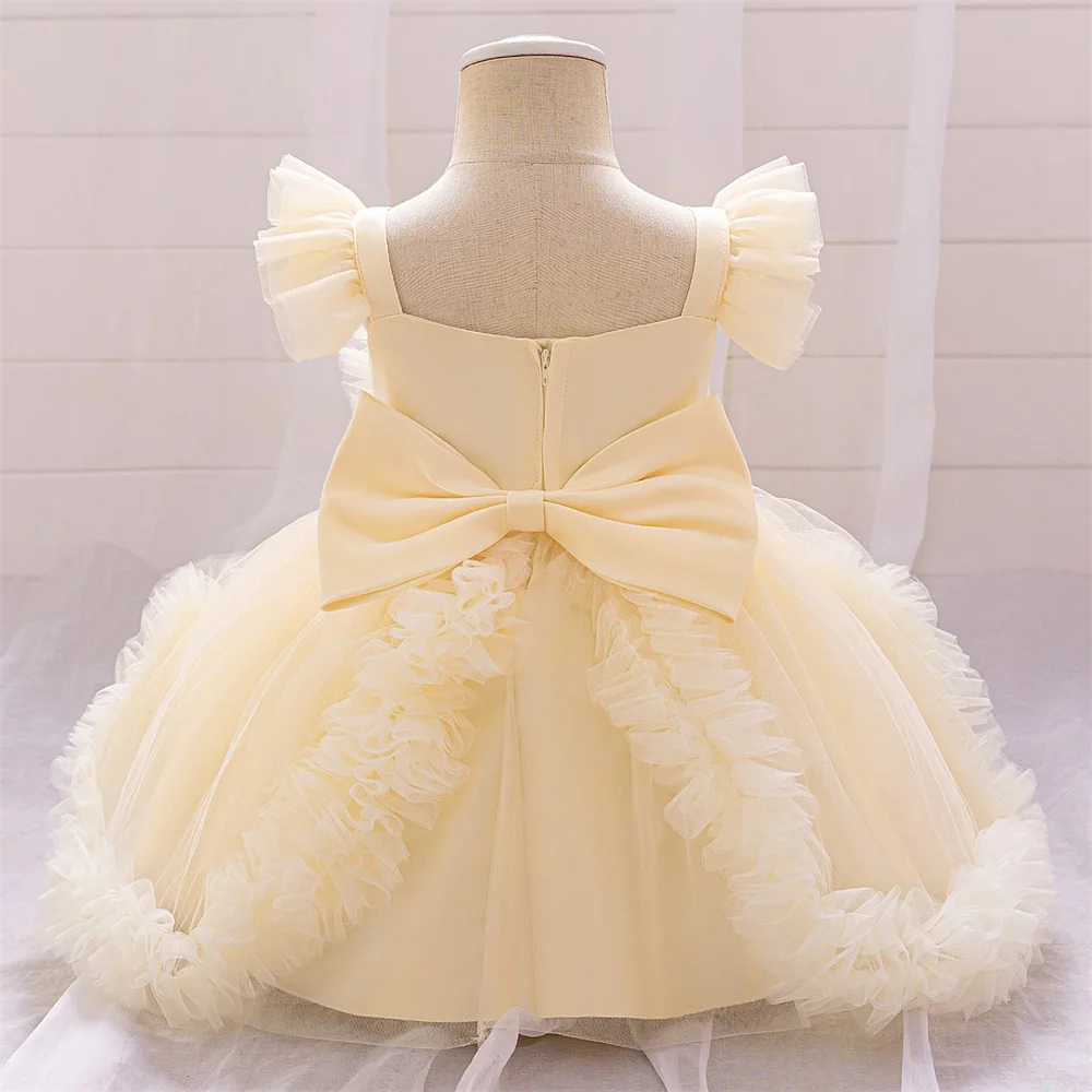 Toddler Girls Party Dresses Fluffy Tulle Infant Baby 1st Birthday Wedding Gown Elegant Kids Girl Princess Evening Dress 0-3Yrs